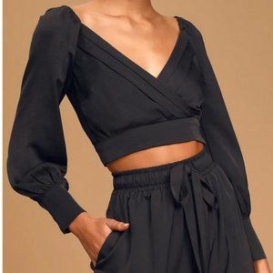 Faux Satin Wrap Crop Top
